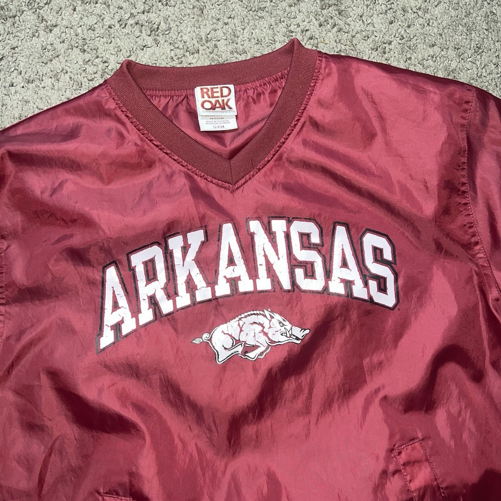 Arkansas Razorbacks Red Oak Mens Size S Red V Neck Pullover Windbreaker Jacket - Picture 1 of 6